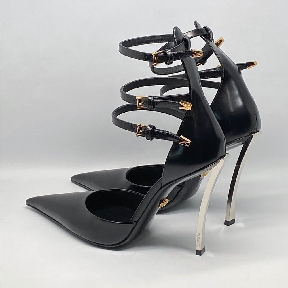 Versace Pin Point Leather Ankle Strap Pumps - Picture 9 of 14
